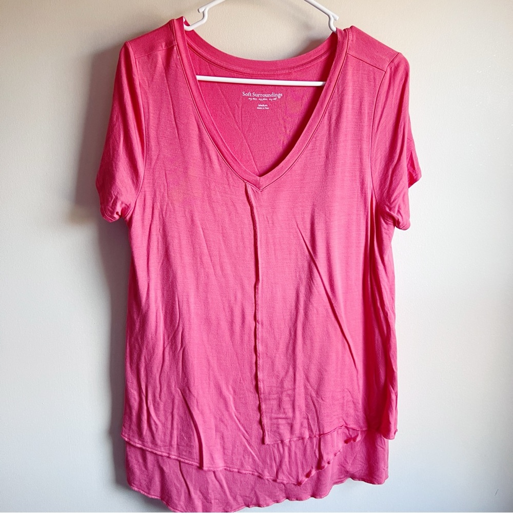 Soft Surroundings Pink Seamed Layered Hem Lagenlook Calligraphy Blouse